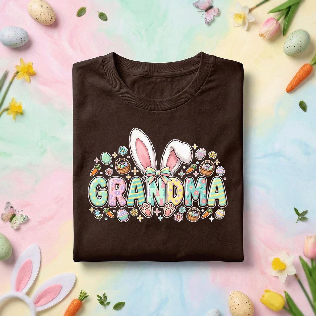 Grandma Easter Bunny Shirt, Cute Spring Holiday Tee, Pastel Easter Eggs and Bunny Ears Grandma Gift Shirt