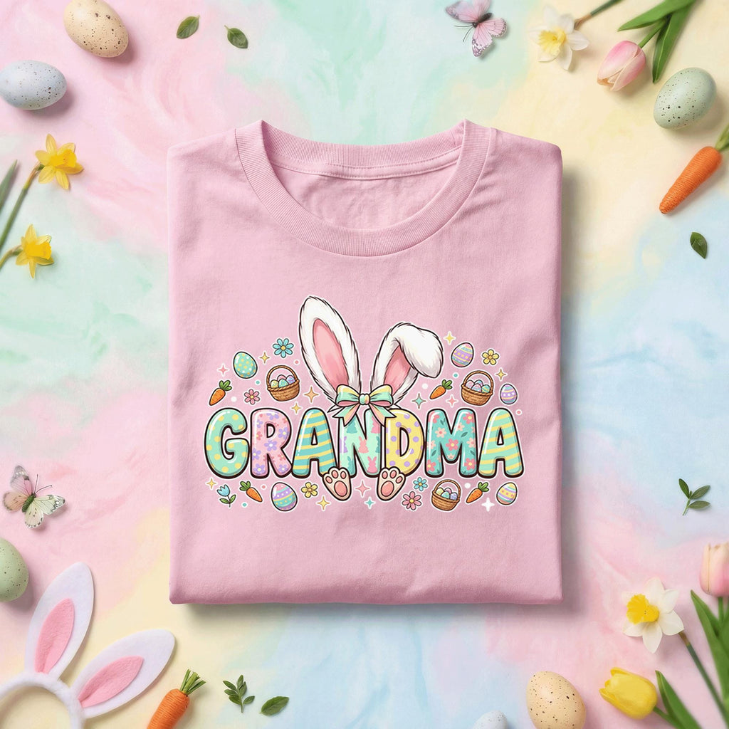 Grandma Easter Bunny Shirt, Cute Spring Holiday Tee, Pastel Easter Eggs and Bunny Ears Grandma Gift Shirt