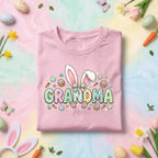 Grandma Easter Bunny Shirt, Cute Spring Holiday Tee, Pastel Easter Eggs and Bunny Ears Grandma Gift Shirt