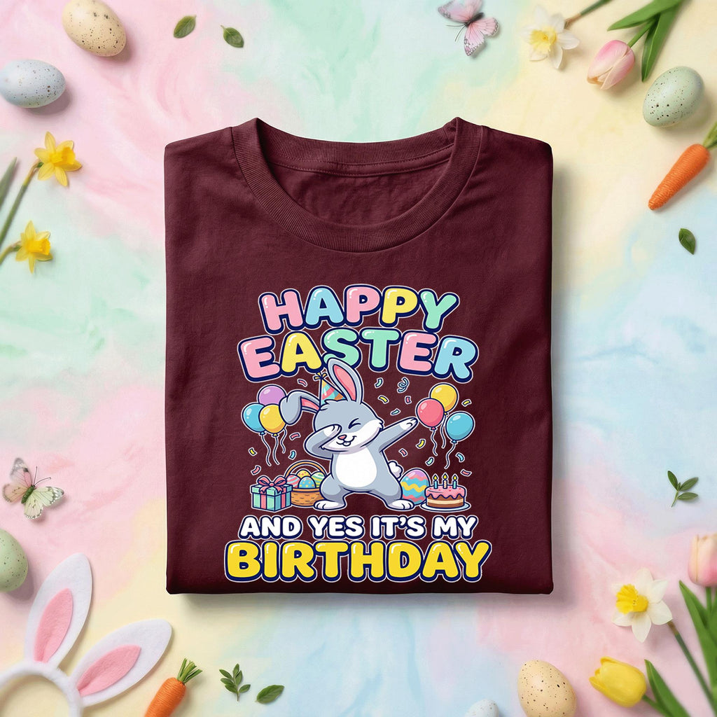 Happy Easter And Yes It’s My Birthday Shirt, Fun Dab Bunny Tee, Colorful Spring Birthday Holiday Shirt, Month April Birthday Gift Idea