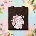 Cute Easter Bunny Shirt Women Girls, Pink Bow & Heart Glasses Bunny Tee for Kids snd Adults