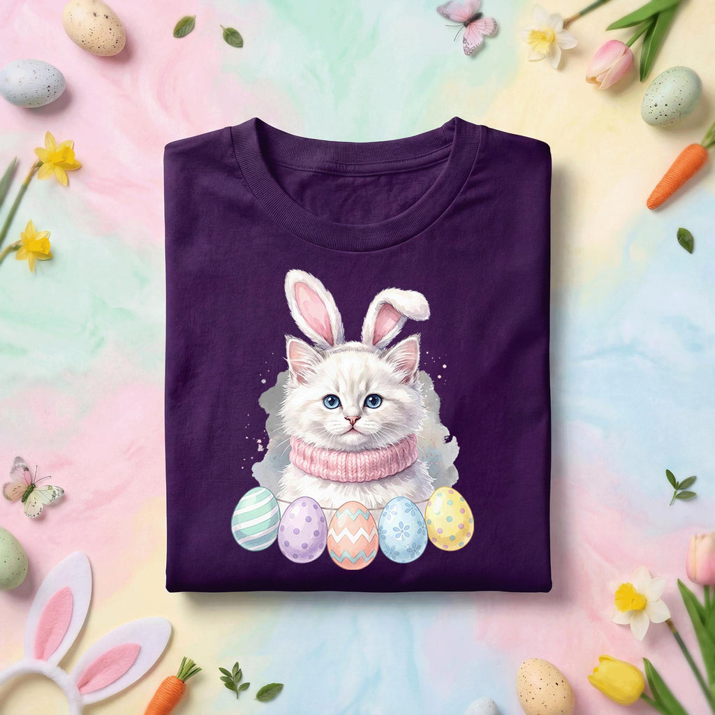 Cute Easter Bunny Cat Shirt, Kitten With Bunny Ears Easter Tee, Pastel Easter Eggs Cat Lover Shirt, Spring Holiday Graphic Tee Gift