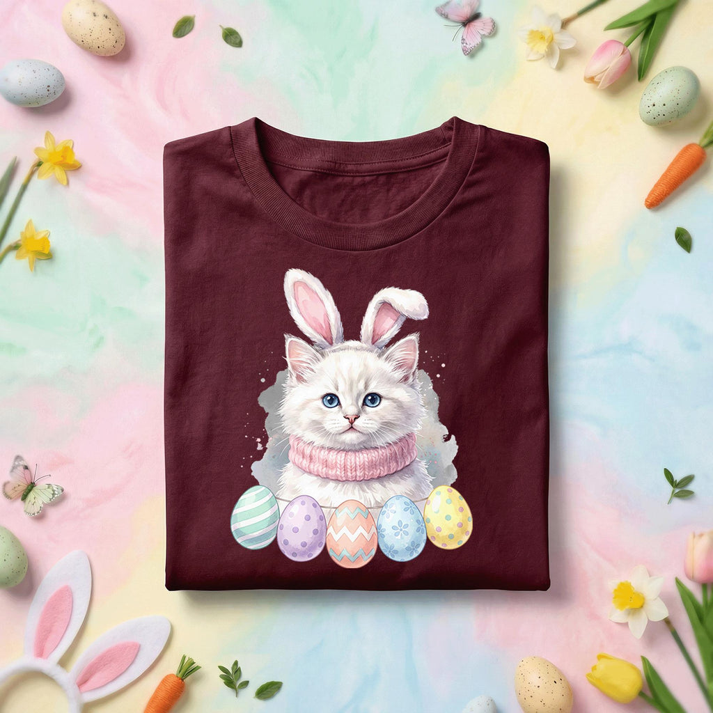 Cute Easter Bunny Cat Shirt, Kitten With Bunny Ears Easter Tee, Pastel Easter Eggs Cat Lover Shirt, Spring Holiday Graphic Tee Gift