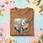 Cute Easter Cat and Bunny Shirt, Easter Egg Basket Cat Lover Tee, Funny Spring Easter Bunny Graphic Shirt, Cat Lover Holiday Gift Tee