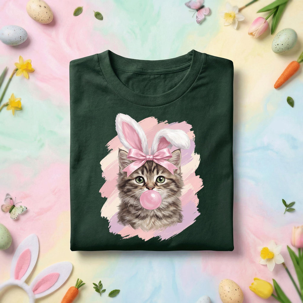 Cute Easter Bunny Cat Shirt, Kitten With Bunny Ears Bubblegum Tee, Funny Cat Lover Easter Shirt, Pastel Spring Holiday Graphic Tee