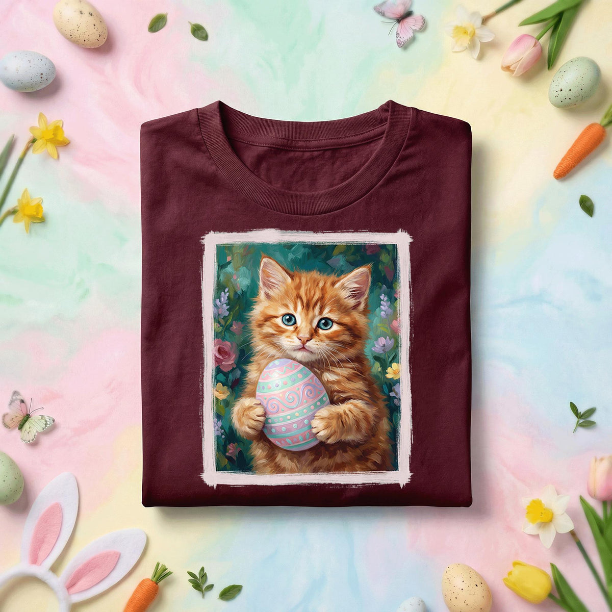 Cute Easter Kitten Shirt, Cat Holding Easter Egg Tee, Cat Lover Easter Shirt, Spring Kitten Graphic Tee, Pastel Easter Holiday Gift