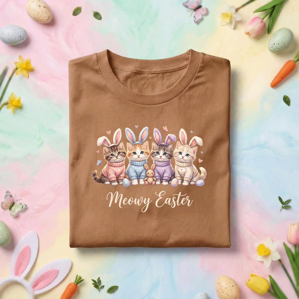 Meowy Easter Cat Shirt, Cute Kittens With Bunny Ears Easter Tee, Funny Cat Lover Easter Shirt, Pastel Spring Holiday Graphic Tee