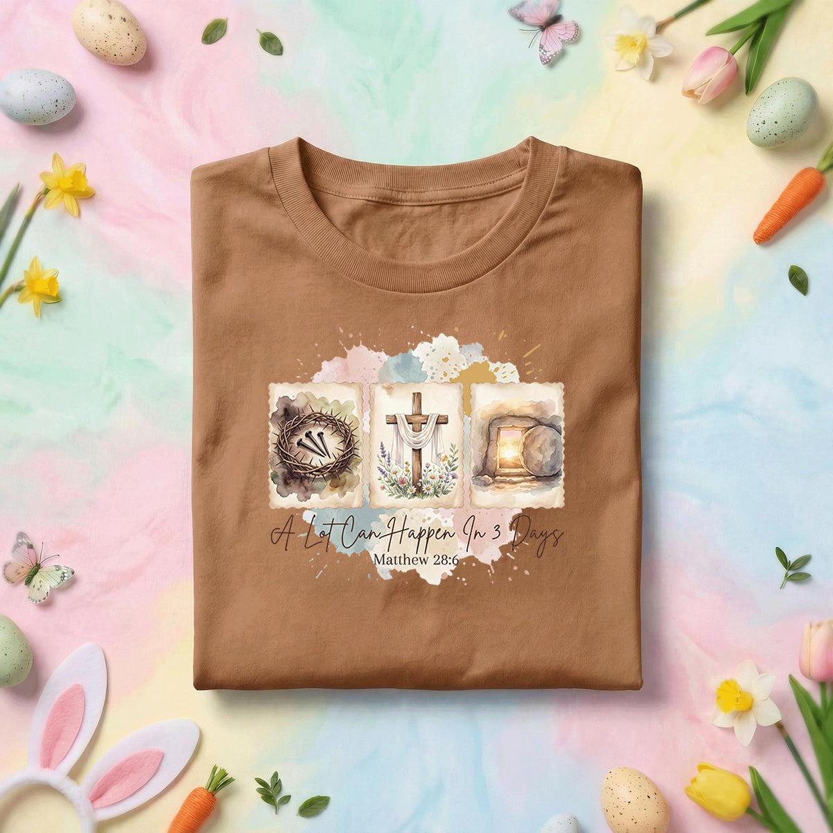 Christian Easter Shirt A Lot Can Happen In 3 Days Matthew 28:6, Resurrection Cross Empty Tomb Faith Tee, Religious Easter Church Gift