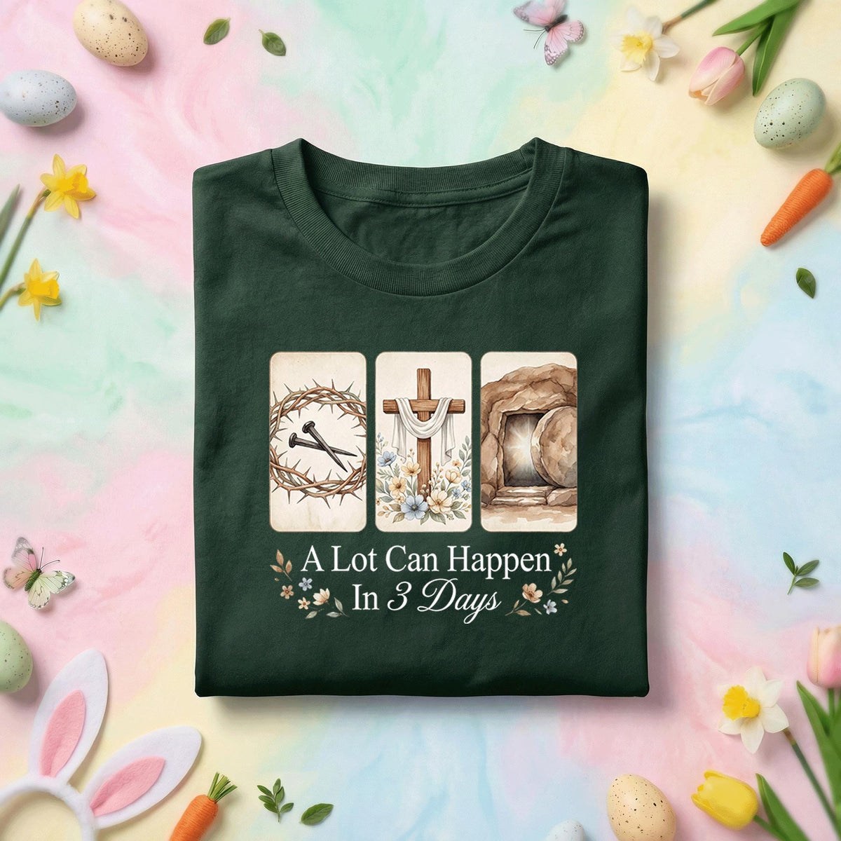 Christian Easter Resurrection Shirt A Lot Can Happen In 3 Days, Crown of Thorns Cross Empty Tomb Faith Tee, Religious Easter Church Gift