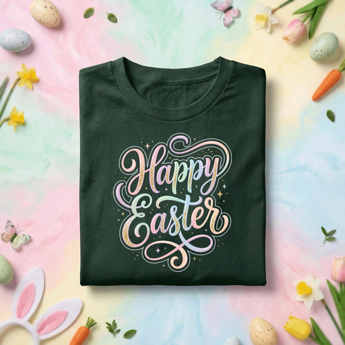 Happy Easter Shirt, Pastel Happy Easter Typography Tee, Cute Spring Easter Graphic Shirt, Easter Holiday Gift Tee