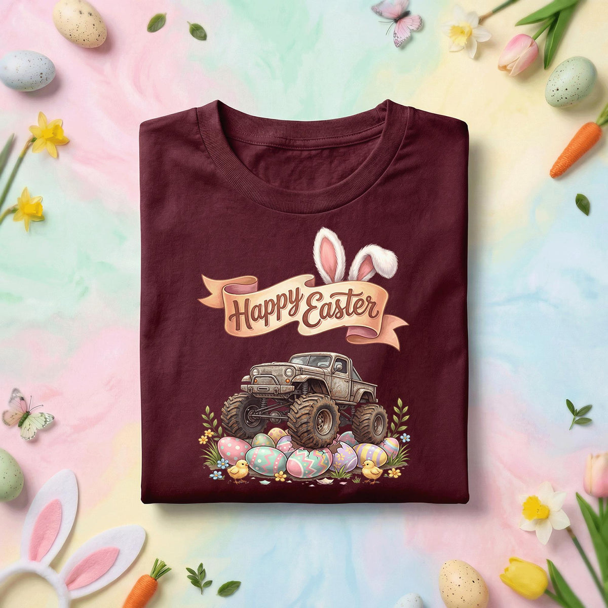 Funny Easter Monster Truck Shirt, Happy Easter Bunny Ears Truck Tee, Kids Easter Egg Hunt Truck Shirt, Off Road Easter Gift