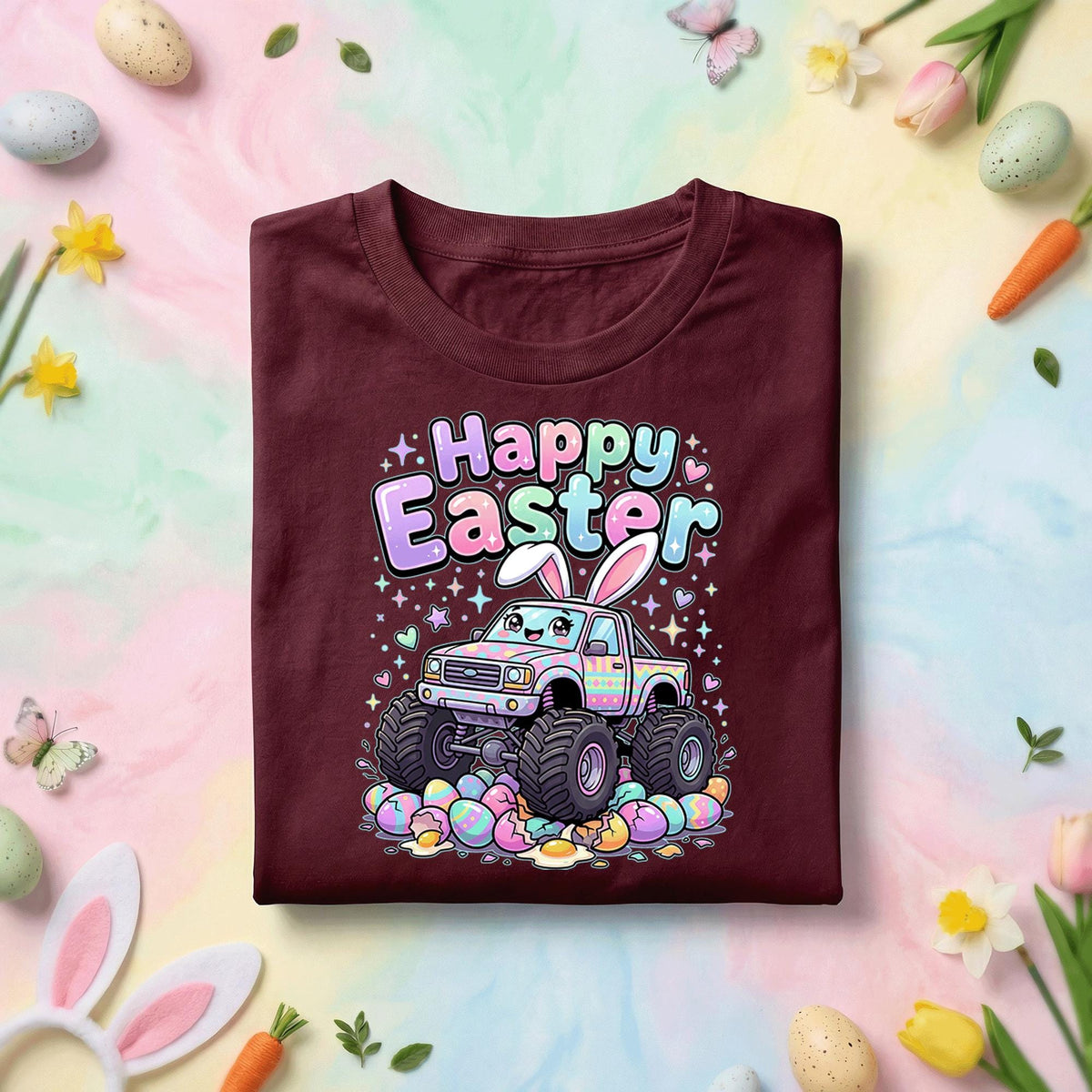 Cute Easter Monster Truck Shirt, Happy Easter Bunny Truck Tee, Kawaii Easter Truck Graphic Shirt, Kids Egg Hunt Spring Gift