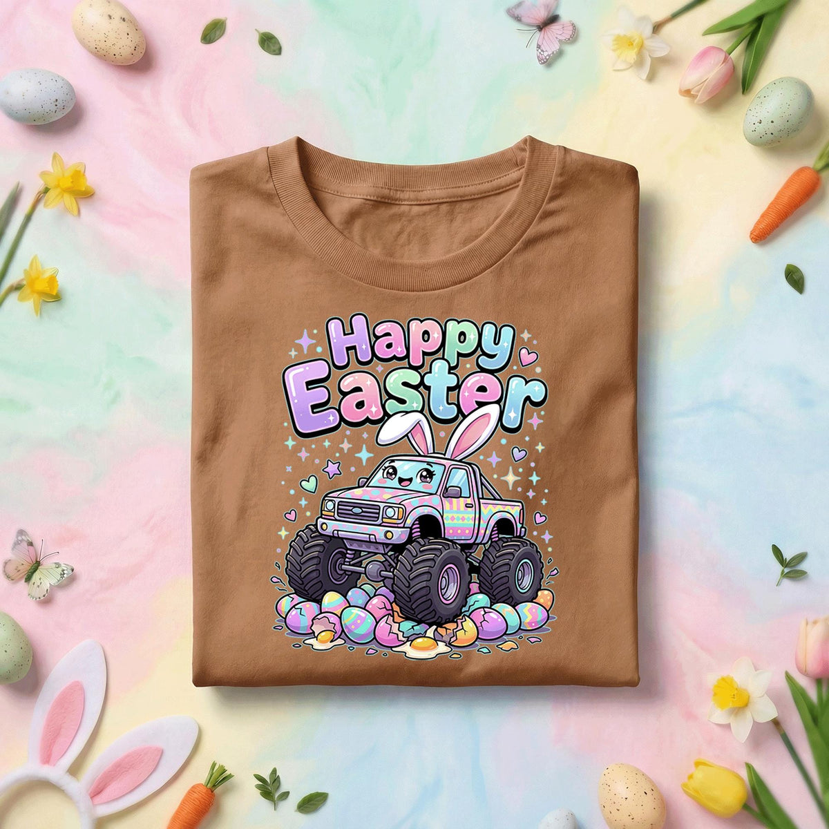 Cute Easter Monster Truck Shirt, Happy Easter Bunny Truck Tee, Kawaii Easter Truck Graphic Shirt, Kids Egg Hunt Spring Gift