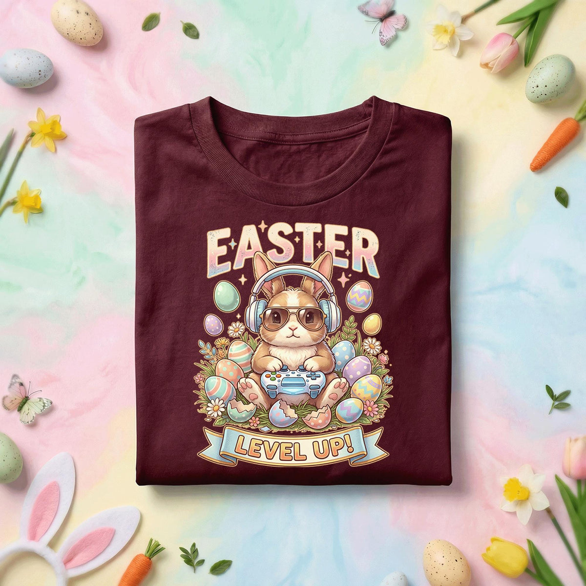 Funny Easter Gamer Bunny Shirt, Easter Level Up Gamer Bunny Tee, Cute Gaming Easter Rabbit Graphic Shirt, Gamer Easter Gift