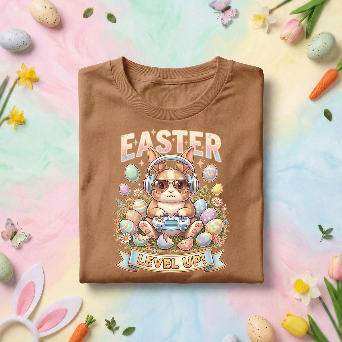 Funny Easter Gamer Bunny Shirt, Easter Level Up Gamer Bunny Tee, Cute Gaming Easter Rabbit Graphic Shirt, Gamer Easter Gift
