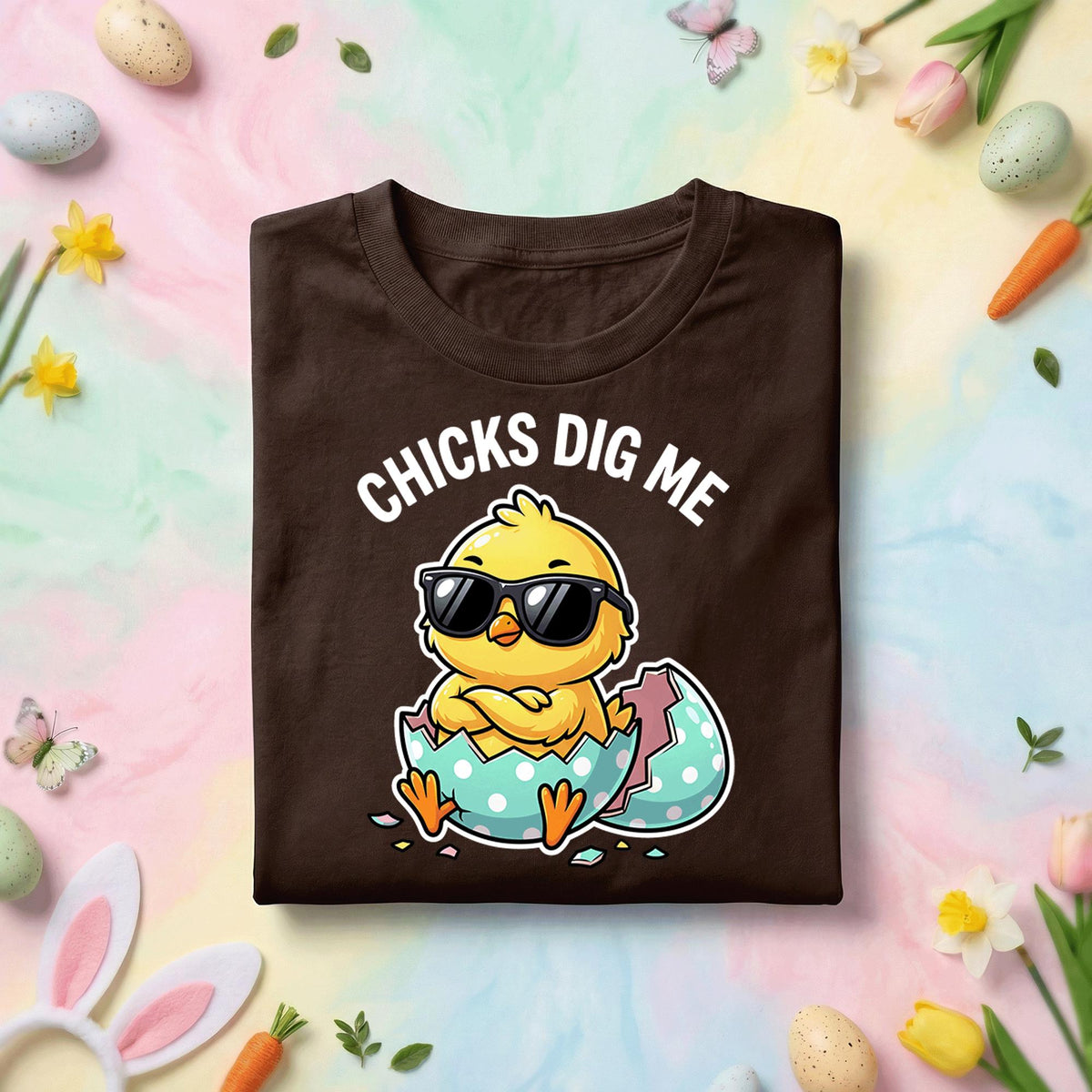 Funny Easter Chick Shirt Chicks Dig Me, Cool Chick In Egg Easter Graphic Tee, Cute Baby Chick Sunglasses Shirt, Funny Easter Gift