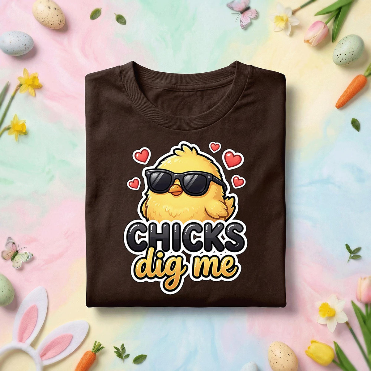 Funny Easter Chick Shirt Chicks Dig Me, Cute Baby Chick With Sunglasses Tee, Funny Easter Pun Shirt, Easter Party Gift