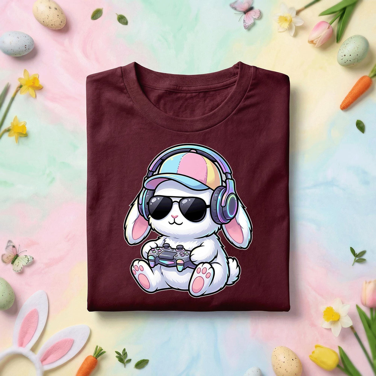 Cute Gamer Bunny Shirt, Funny Gaming Bunny With Headphones Tee, Kawaii Gamer Rabbit Graphic Shirt, Video Game Lover Gift