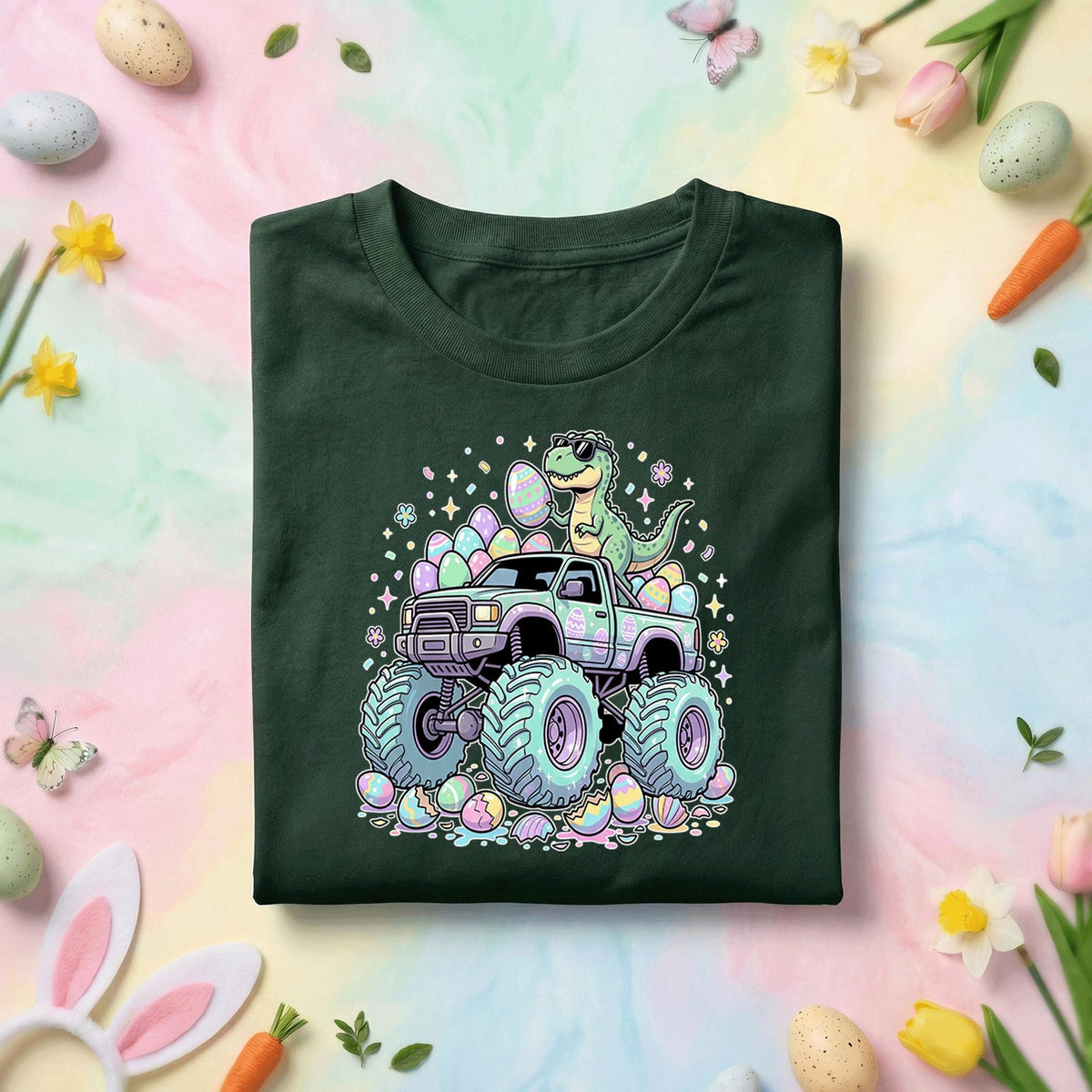 Funny Easter Dinosaur Monster Truck Shirt Boys, Dino Easter Truck Graphic Tee, Cute T Rex Easter Egg Monster Truck Shirt, Kids Easter Gift