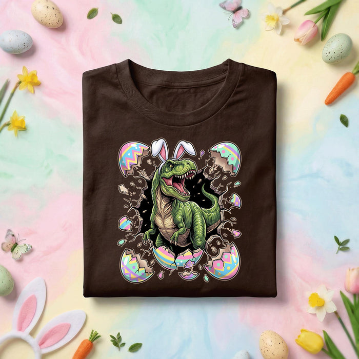 Funny Easter Dinosaur Shirt T Rex Bunny Ears Egg Break Graphic Tee, Cute Dino Easter Shirt for Kids Boys Girls