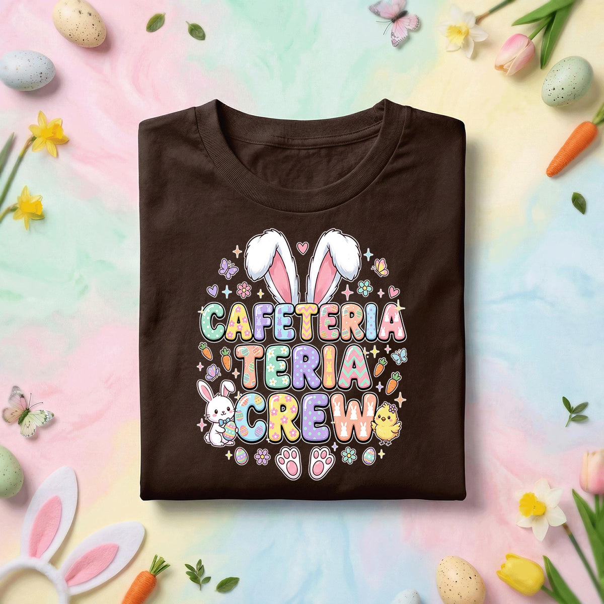 Cafeteria Teri Crew Easter Shirt Funny School Easter Teacher Staff Bunny Graphic Tee, Cute Easter Bunny Teacher Shirt for Cafeteria Team