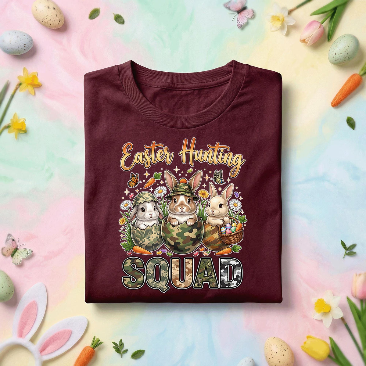 Easter Hunting Squad Bunny Shirt Camo Easter Bunny Graphic Tee, Funny Easter Egg Hunt Squad Shirt, Family Easter Hunting Shirt