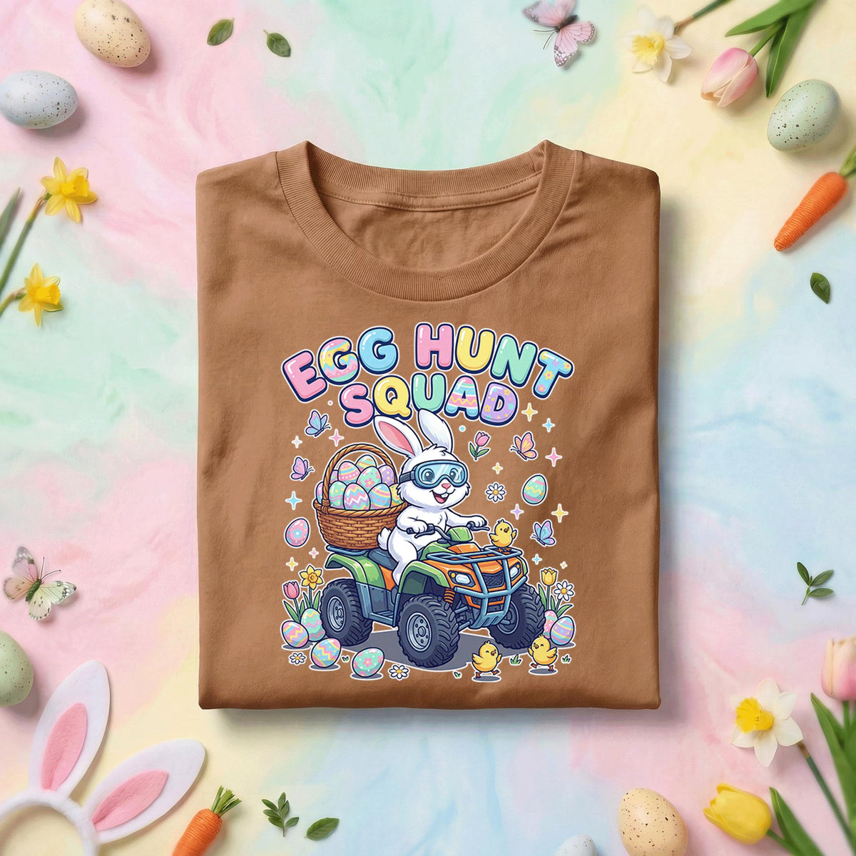 Egg Hunt Squad Bunny ATV Shirt Funny Easter Egg Hunt Graphic Tee, Cute Bunny Riding ATV Easter Shirt, Kids Easter Egg Hunt Gift
