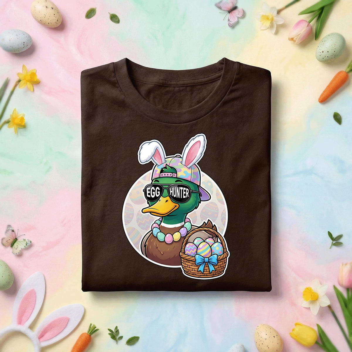 Funny Easter Duck Egg Hunter Shirt Bunny Ears Duck Graphic Tee, Easter Egg Hunt Duck Shirt, Cute Easter Duck Gift