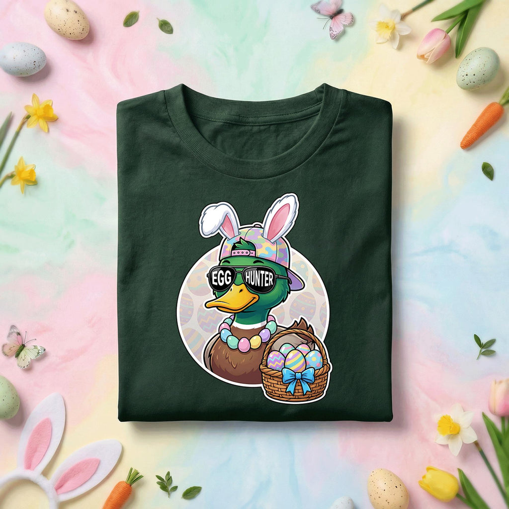 Funny Easter Duck Egg Hunter Shirt Bunny Ears Duck Graphic Tee, Easter Egg Hunt Duck Shirt
