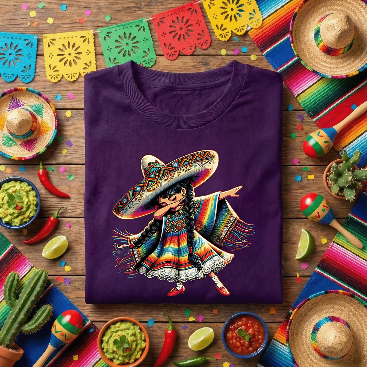 Cinco de Mayo Dabbing Girl Shirt, Funny Mexican Fiesta T Shirt, Cute Sombrero Folklore Dress Dance Tee, Colorful Latino Party Tee Gift