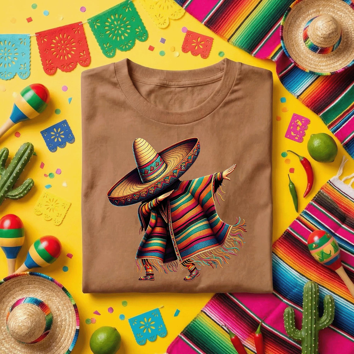 Cinco de Mayo Dabbing Sombrero Shirt Kids Youth Boy, Funny Mexican Poncho Dance T Shirt, Fiesta Party Tee, Colorful Mexico Celebration Shirt