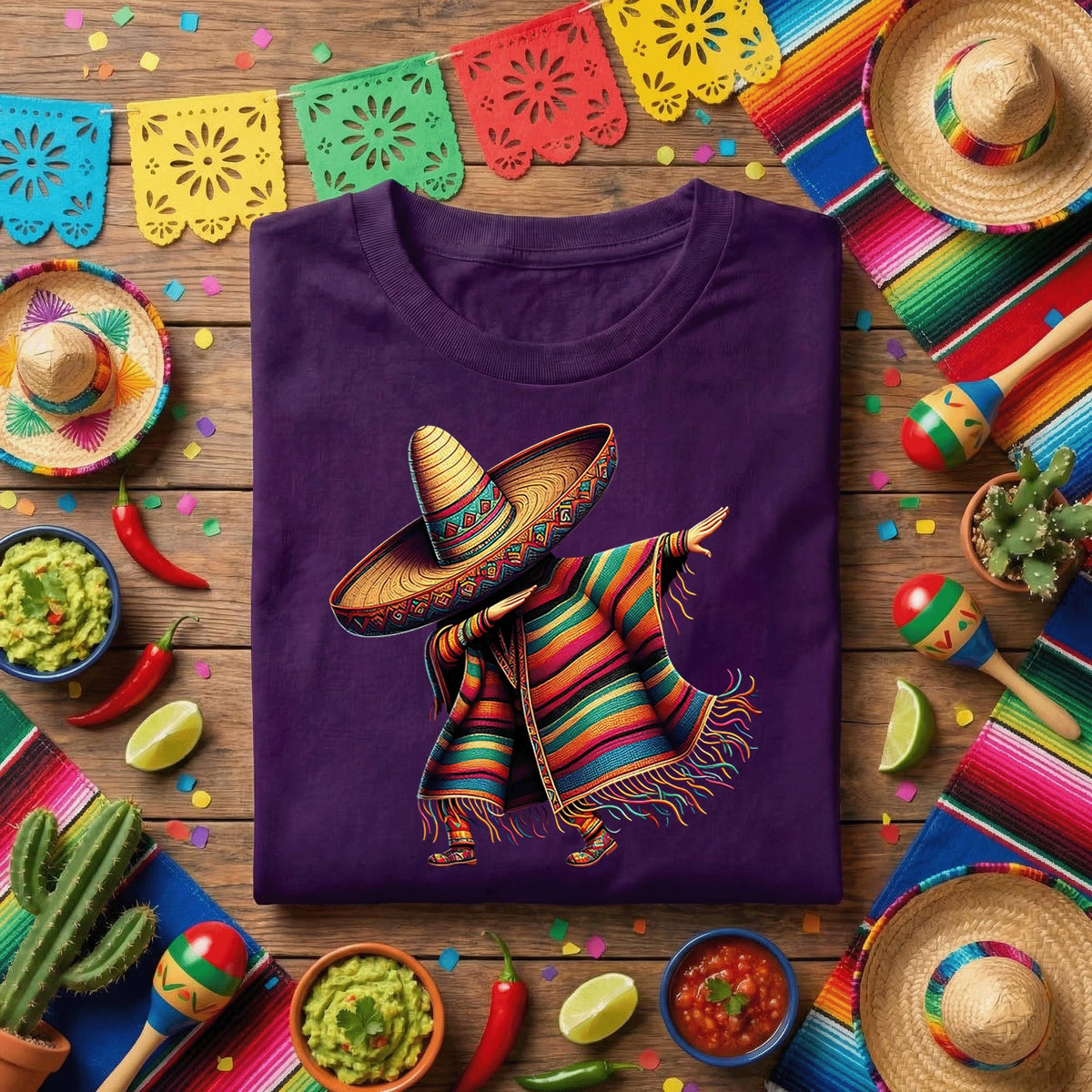 Cinco de Mayo Dabbing Sombrero Shirt Kids Youth Boy, Funny Mexican Poncho Dance T Shirt, Fiesta Party Tee, Colorful Mexico Celebration Shirt