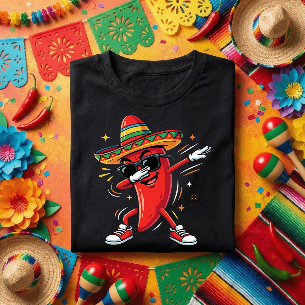 Cinco de Mayo Dabbing Chili Pepper Shirt, Funny Mexican Pepper Fiesta T Shirt, Cool Sombrero Pepper Tee, Taco Party Celebration Shirt