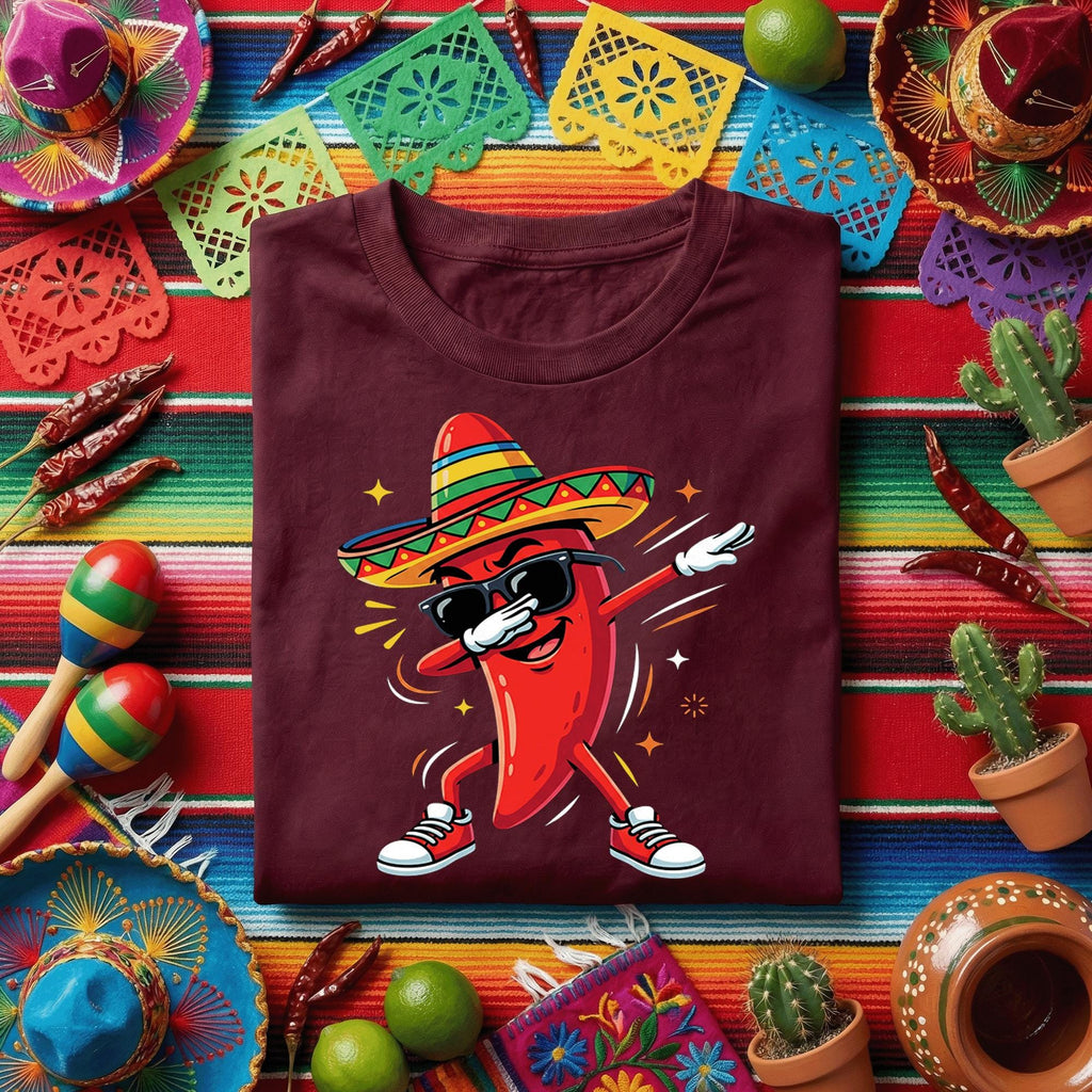 Cinco de Mayo Dabbing Chili Pepper Shirt, Funny Mexican Pepper Fiesta T Shirt, Cool Sombrero Pepper Tee, Taco Party Celebration Shirt