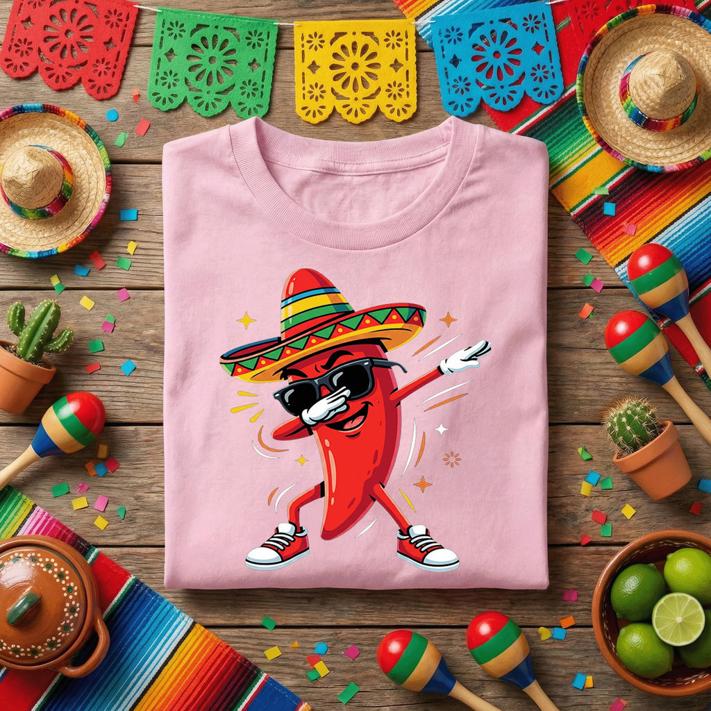Cinco de Mayo Dabbing Chili Pepper Shirt, Funny Mexican Pepper Fiesta T Shirt, Cool Sombrero Pepper Tee, Taco Party Celebration Shirt