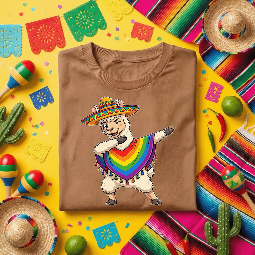 Cinco de Mayo Dabbing Llama Shirt, Funny Mexican Fiesta Llama T Shirt, Cute Sombrero Alpaca Tee, Colorful Poncho Party Shirt Gift