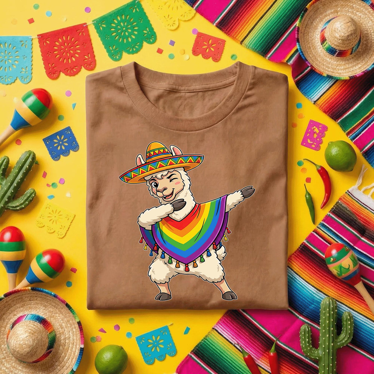 Cinco de Mayo Dabbing Llama Shirt, Funny Mexican Fiesta Llama T Shirt, Cute Sombrero Alpaca Tee, Colorful Poncho Party Shirt Gift
