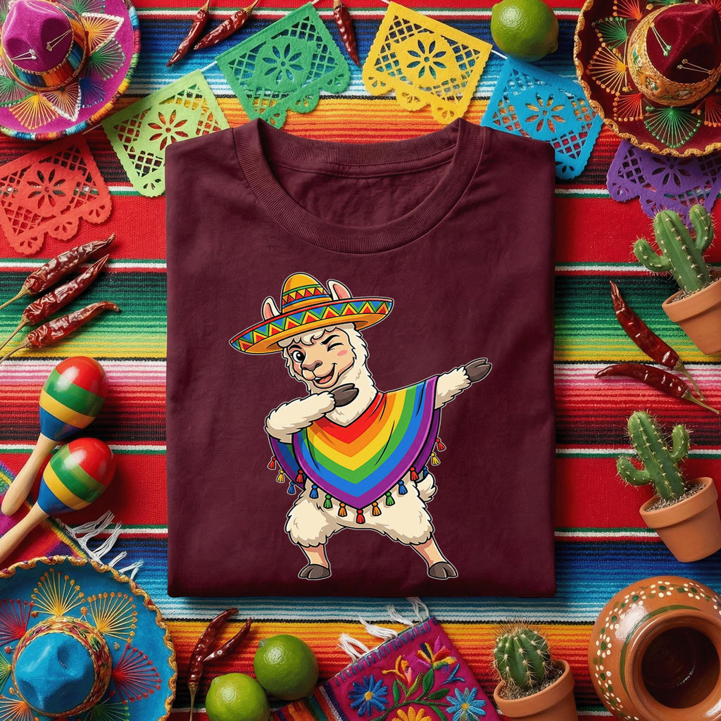 Cinco de Mayo Dabbing Llama Shirt, Funny Mexican Fiesta Llama T Shirt, Cute Sombrero Alpaca Tee, Colorful Poncho Party Shirt Gift