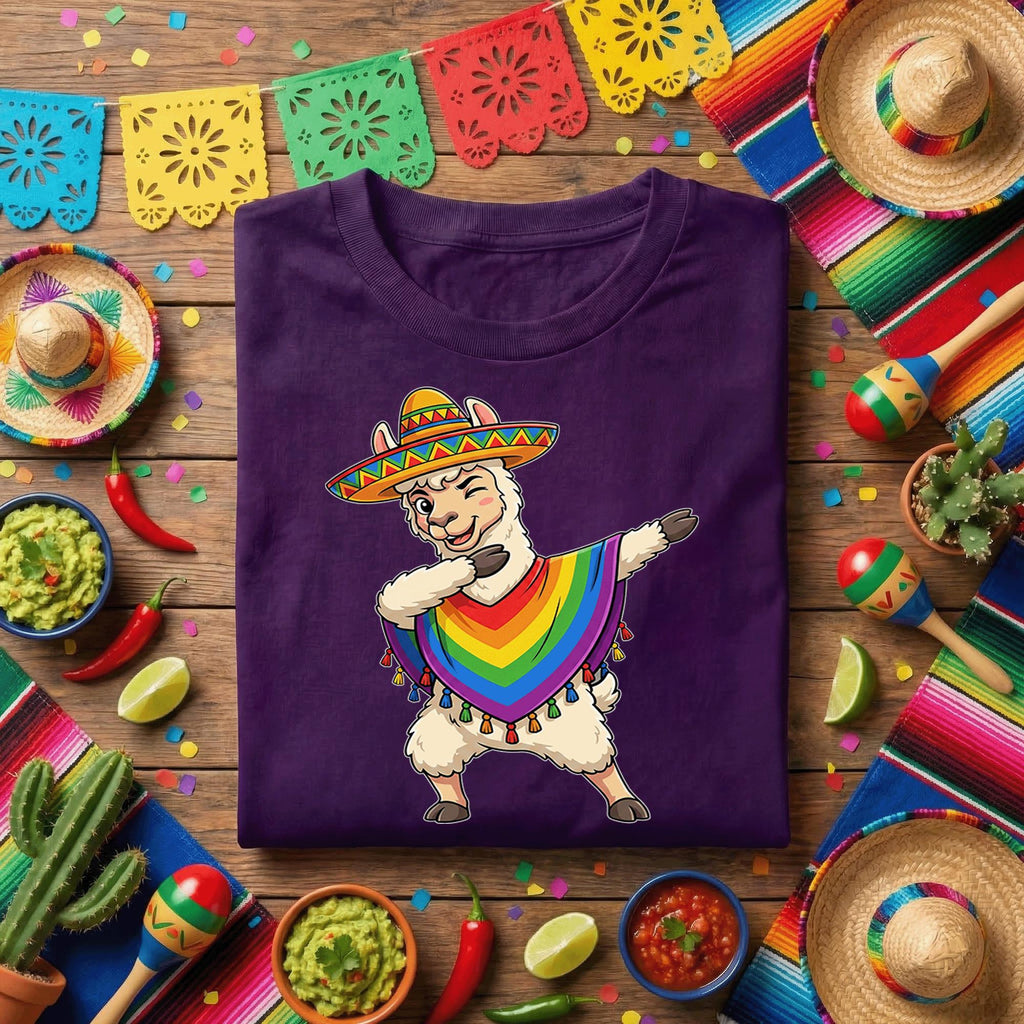 Cinco de Mayo Dabbing Llama Shirt, Funny Mexican Fiesta Llama T Shirt, Cute Sombrero Alpaca Tee, Colorful Poncho Party Shirt Gift