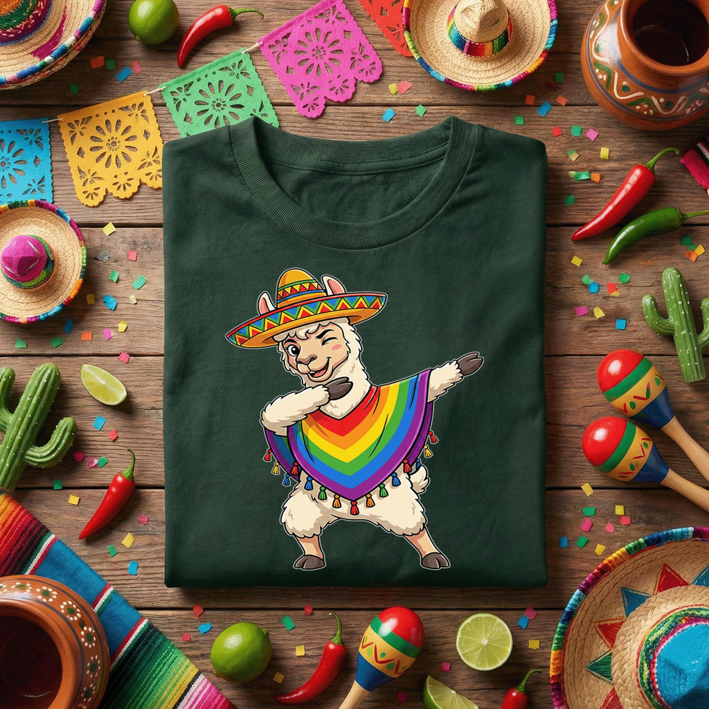 Cinco de Mayo Dabbing Llama Shirt, Funny Mexican Fiesta Llama T Shirt, Cute Sombrero Alpaca Tee, Colorful Poncho Party Shirt Gift
