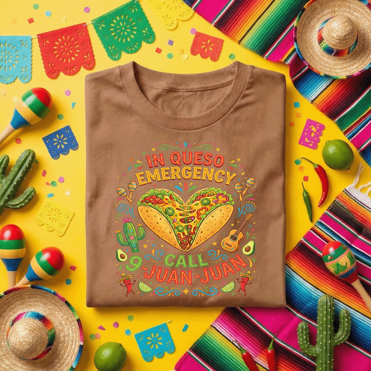 In Queso Emergency Call Juan Juan Shirt, Funny Cinco de Mayo Taco T Shirt, Mexican Fiesta Food Lover Tee, Taco Party Humor Shirt