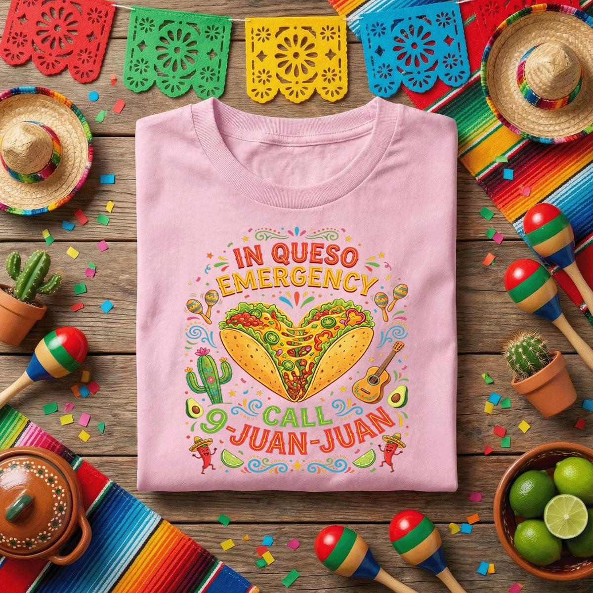 In Queso Emergency Call Juan Juan Shirt, Funny Cinco de Mayo Taco T Shirt, Mexican Fiesta Food Lover Tee, Taco Party Humor Shirt