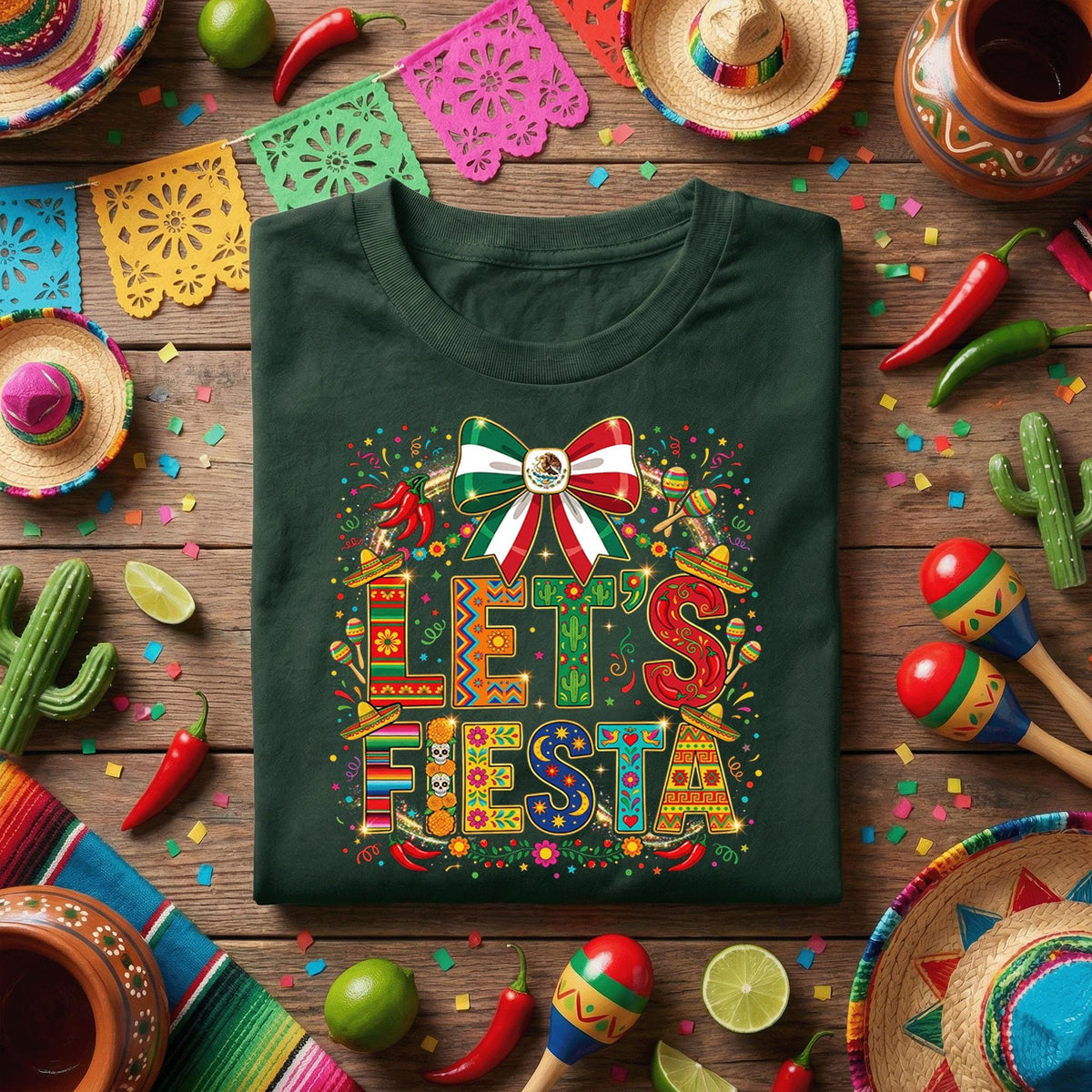 Lets Fiesta Cinco de Mayo Shirt, Mexican Fiesta Party T Shirt, Colorful Sombrero Maracas Tee, Mexican Celebration Shirt Gift