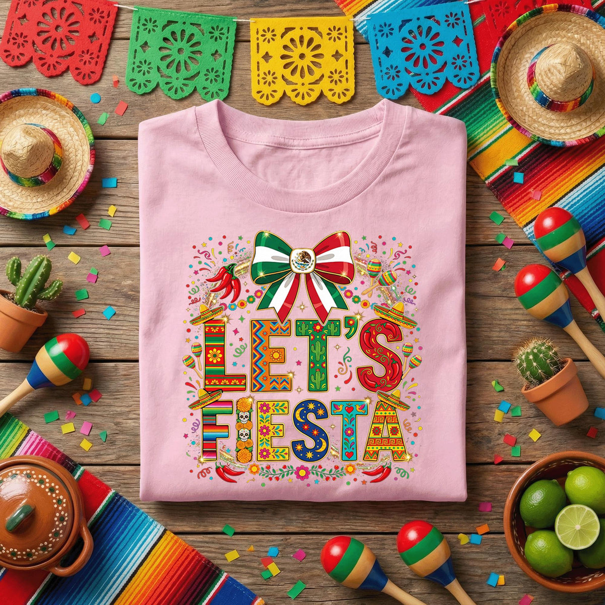 Lets Fiesta Cinco de Mayo Shirt, Mexican Fiesta Party T Shirt, Colorful Sombrero Maracas Tee, Mexican Celebration Shirt Gift