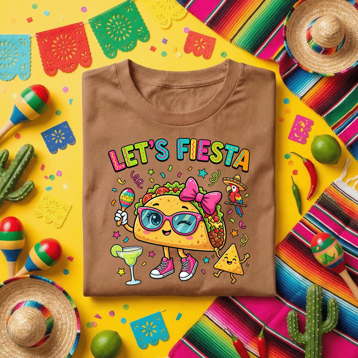 Lets Fiesta Cute Taco Girl Shirt, Funny Cinco de Mayo Taco T Shirt, Kawaii Mexican Fiesta Tee, Margarita Party Taco Lover Gift