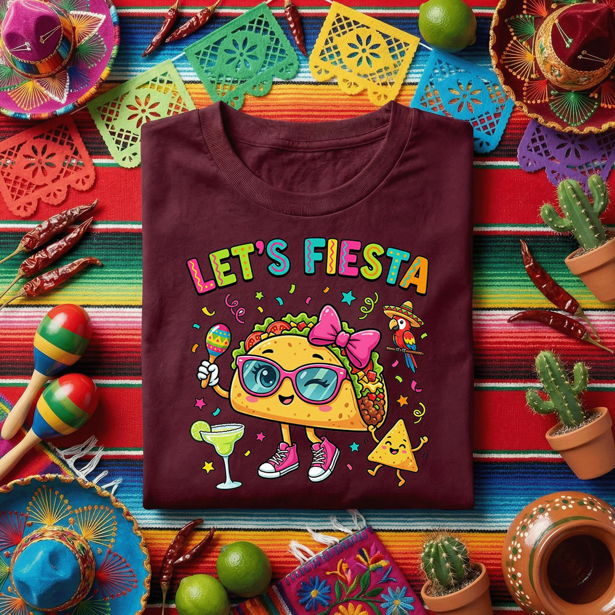 Lets Fiesta Cute Taco Girl Shirt, Funny Cinco de Mayo Taco T Shirt, Kawaii Mexican Fiesta Tee, Margarita Party Taco Lover Gift