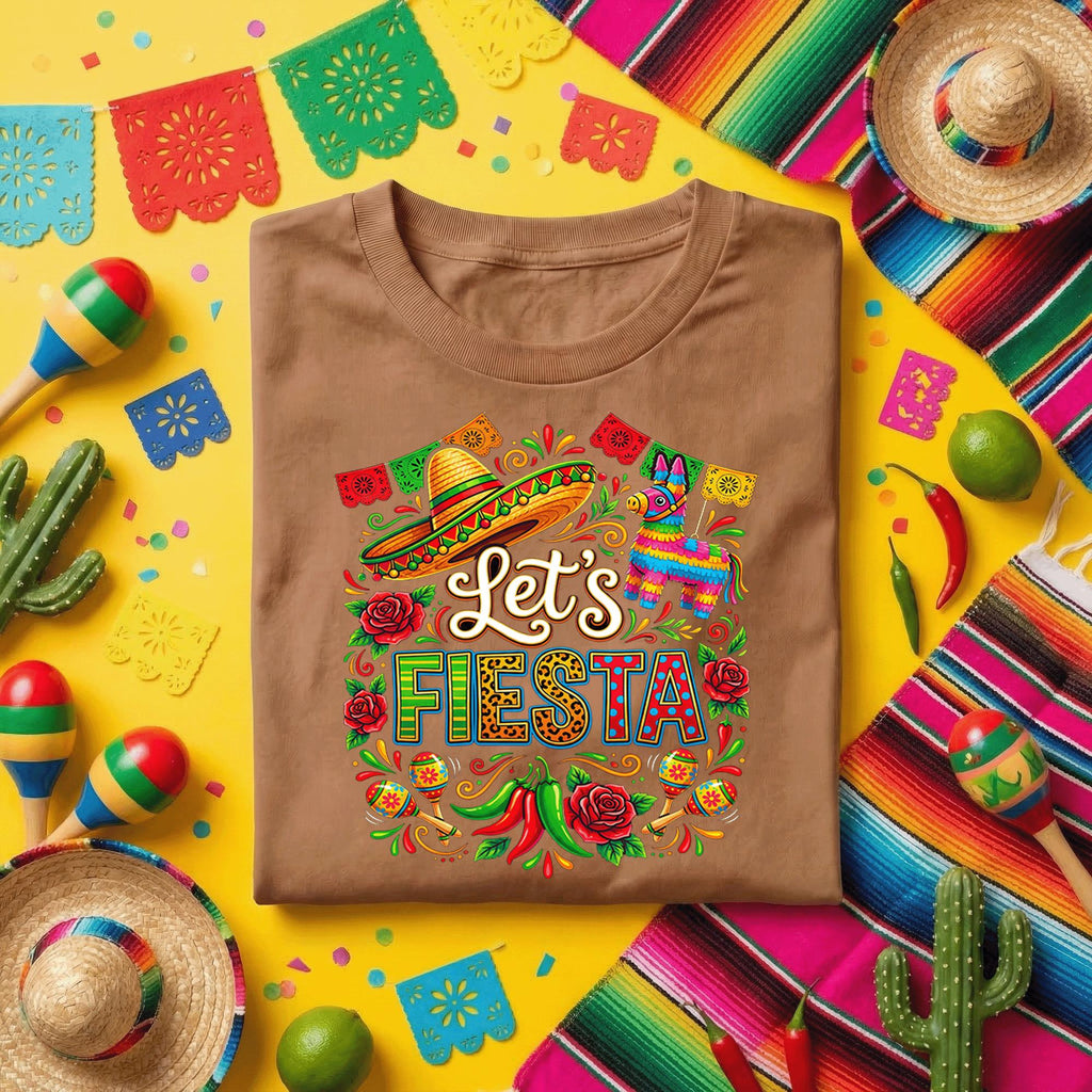 Lets Fiesta Mexican Party Shirt, Cinco de Mayo Fiesta T Shirt, Sombrero Pinata Maracas Tee, Colorful Mexican Celebration Shirt