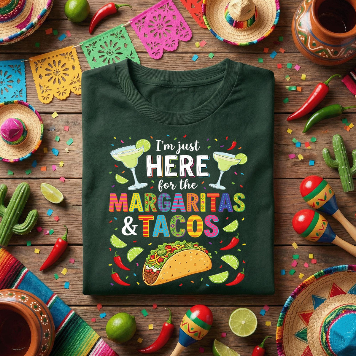 I'm Just Here For Margaritas And Tacos Shirt, Funny Cinco de Mayo Party T Shirt, Taco Lover Margarita Fiesta Tee Gift