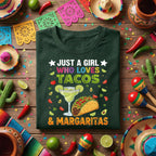 Just A Girl Who Loves Tacos And Margaritas Shirt, Funny Cinco de Mayo Taco Lover T Shirt, Mexican Fiesta Party Tee Gift