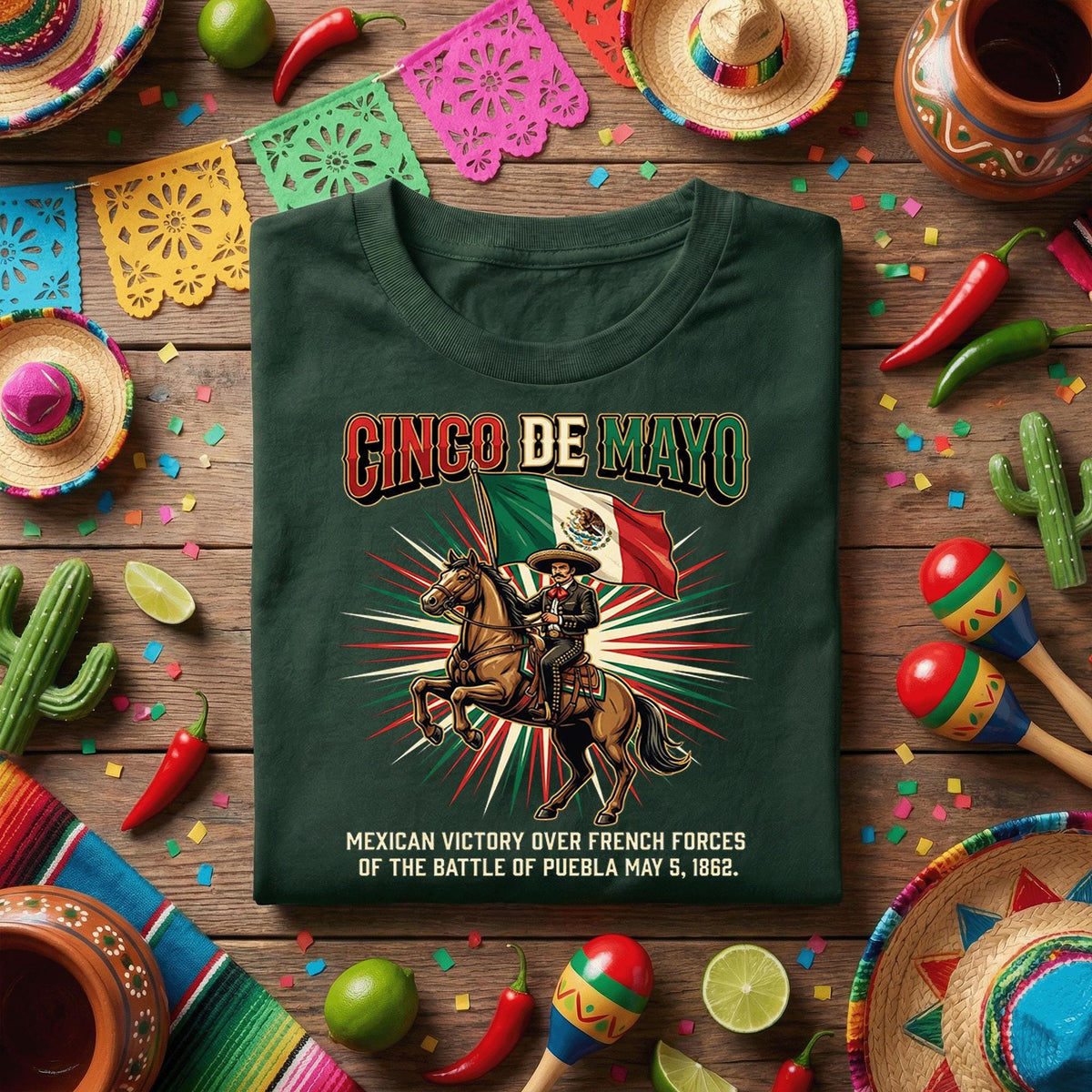 Cinco de Mayo Mexican Victory Shirt, Battle of Puebla 1862 T Shirt, Mexican Flag Horse Rider Tee, Mexican Heritage Fiesta Shirt